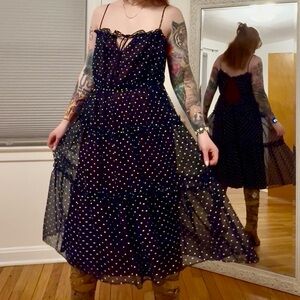 Vintage Union Made Polka Dot Blue White Red Maroon Dress Small Medium